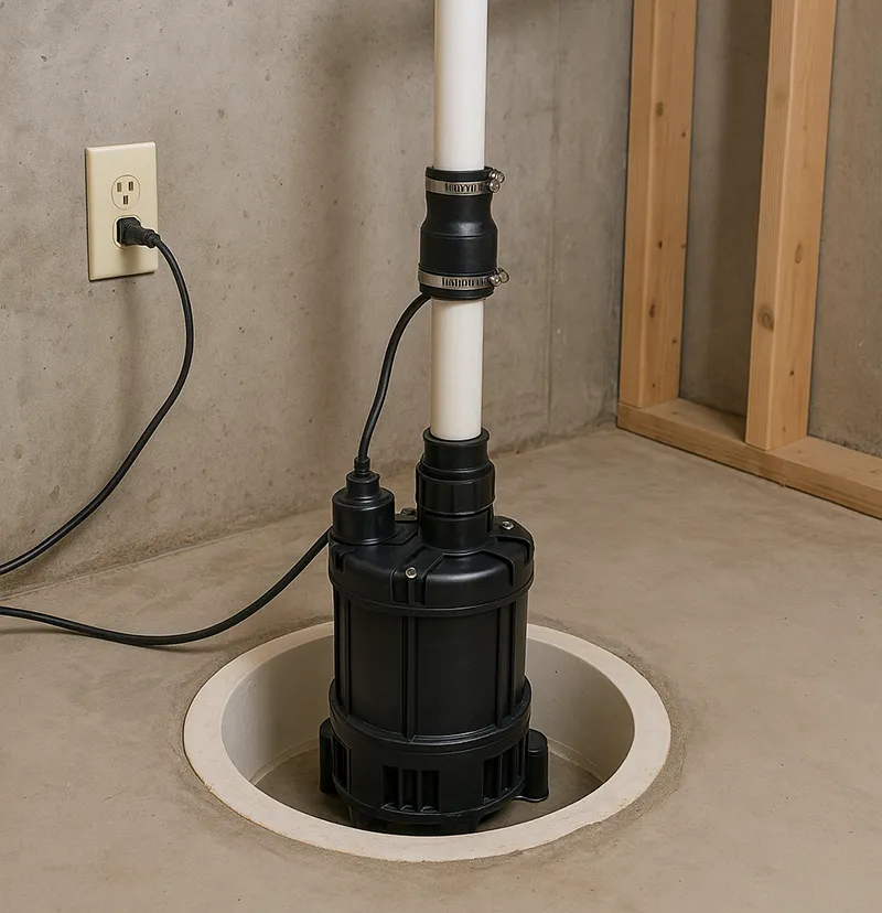 Sump pump in basement.