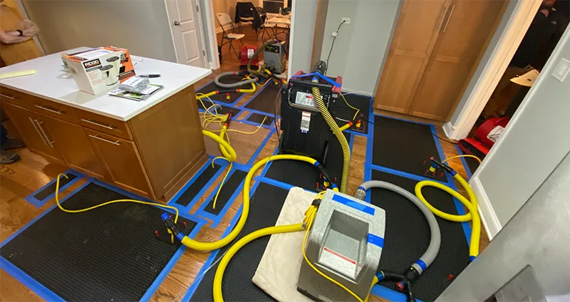 Hardwood Floors Drying After Flood Using the Injecti-Dry System